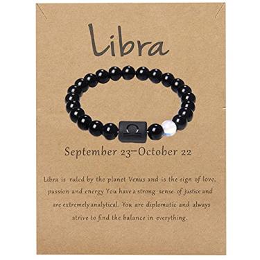 Imagem de LAKIYOYO Pulseira do zodíaco para homens e mulheres pulseira de pedra ônix preta natural ajustável 8 mm 10 mm signo estrela constelação horóscopo presente, ADJUSTABLE, Sem Pedra Preciosa