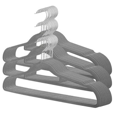 Imagem de Kit 30 Cabides de Veludo Slim Adulto Cinza Antideslizante Ultrafino com Gancho Giratório Cromado Premium para Roupas Camisas Calças Saias Vestidos