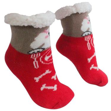 Imagem de Meia Infantil Peluciada Antiderrapante Vermelha Poodle 28 ao 35