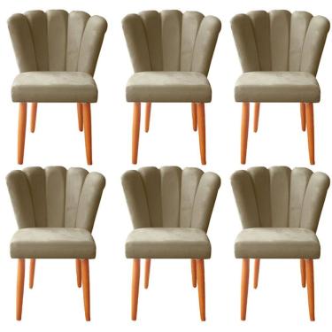 Imagem de Kit 6 Cadeiras Poltrona Sala de Jantar Penteadeira Reforçada Decorativa Pétala Suede