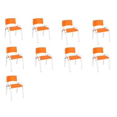 Imagem de Kit 9 Cadeiras Infantil Iso, Escola, Base Branco- Laranja