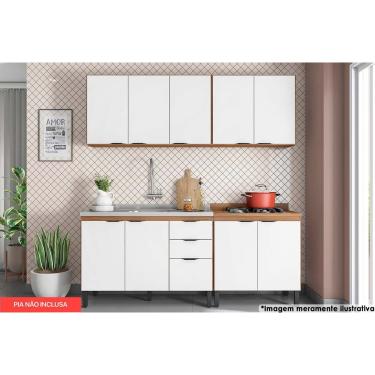 Imagem de Kit de Cozinha 4 Peças Firenze (2 Aéreos+2 Balcões) CP08 Amendola/Branco - Demóbile