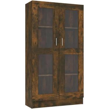 Imagem de Armário De Exposição Com 2 Portas De Vidro E 4 Prateleiras, Armário De Armazenamento De Estante De 150 Cm De Altura, Aparador De Arquivo Para Sala De Estar E Escritório Em Casa, Oak