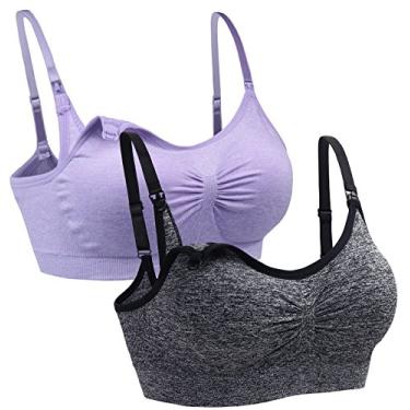 Imagem de Suekaphin Pacote com 2 sutiãs de maternidade para gestantes, amamentação, confortável, para dormir com extensores, Urze (cinza + roxo claro), P