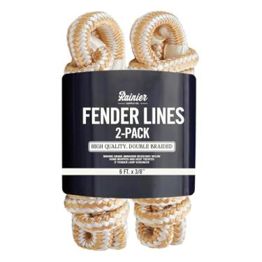 Imagem de RainierSupplyCo – Pacote com 2 linhas de doca de corda para para-choques – Cordas de nylon trançadas duplas premium de 1,5 m x 9,5 cm para ancoragem com laço de 12,7 cm – Laços de amarração e