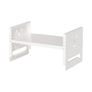 Imagem de Ipotive Prateleira de armazenamento superior ajustável para geladeira ou lavadora, bancada de secadora, prateleiras de armazenamento expansíveis para cozinha, lavanderia e dormitório (branca)