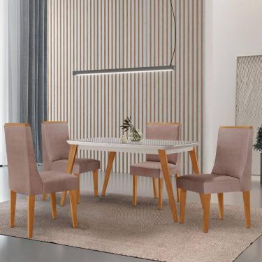 Imagem de Mesa de Jantar Copper 120cm Tampo Canto MDF Vidro com 4 Cadeiras Lisboa Moderna Mobília