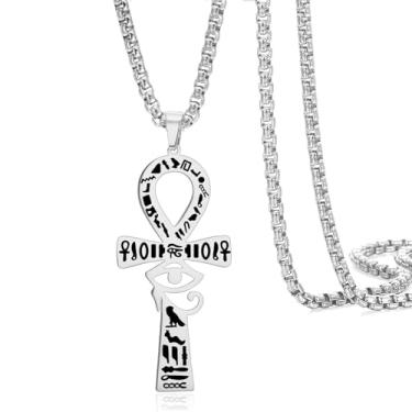 Imagem de VASSAGO Colar com cruz de olho de Hórus Ankh para homens e mulheres de aço inoxidável antigo egípcio chave da vida colar pingente amuleto de proteção joia egípcia presente, Adjustable, Aço inoxidável