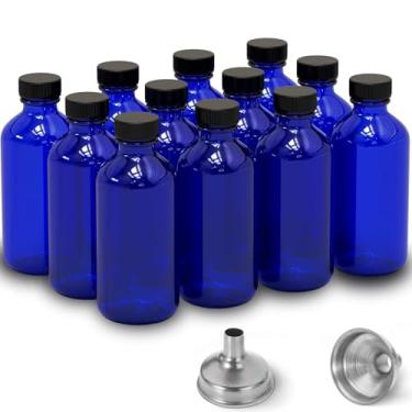 Imagem de DIDITIME Garrafas de shot de 59 ml com tampas e funis de aço inoxidável, garrafa de suco de vidro reutilizável, frascos pequenos de 60 ml com tampas para poção, doses de gengibre, óleos, suco, Azul