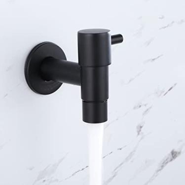 Imagem de Shuiltad Torneira de pia de banheiro de aço inoxidável para montagem na parede, torneiras de água fria, abertura e fechamento rápido esfregão lagoa jardim torneira externa, preto fosco