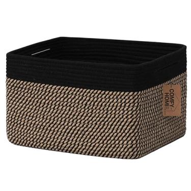Imagem de COMFY-HOMI Cesta de tecido de corda de algodão com alças para prateleiras, brinquedos, livros, cestas de armazenamento de pano para organização - 34,3 cm x 28 cm x 24 cm organizador decorativo de