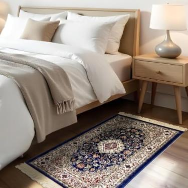 Imagem de 1 Tapete Quarto Belga Beira de Cama Es Cl 66 x 110 Vr (D5Cla Azul Vermelho Bege - Classico Medalhão Floral)