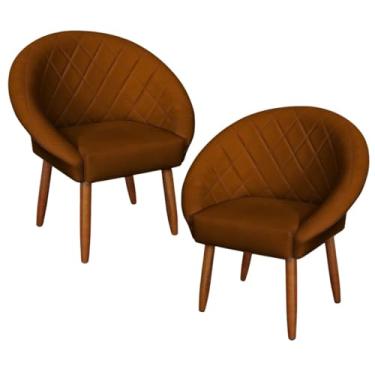 Imagem de 2 Poltronas Estofada Resistente para Sala de Estar Reforçado Tecido Corano Pés Palito MOBLAN decor (Terracota)