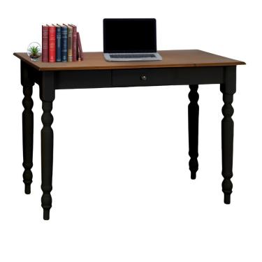 Imagem de Aparador De Sala Ou Escrivaninha Rústico Madeira 1 Gavetas Com Pés Torneados - Preto Laca Com Tampo Imbuia Glazer