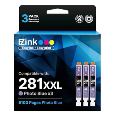 Imagem de E-Z Ink (TM) Cartucho de tinta de substituição compatível para Canon CLI-281XXL CLI 281 XXL para usar com PIXMA TS8320 TS8220 TS8120 TS9120 (foto azul, pacote com 3)