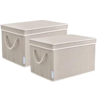 Imagem de JS HOME Pacote com 2 caixas de armazenamento com sistema organizador de armário, caixas de armazenamento dobráveis resistentes para organizar roupas, livros - Prateleiras organizadoras de prateleiras