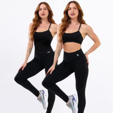 Imagem de Kit Macacão Costa Nua Longo + Conjunto Fitness Top Alça Calça Legging 