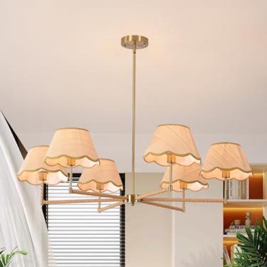 Imagem de Lustre de vime Boho ajustável de 99 cm - Luminária pendente costeira rústica de 6 luzes para ilha de cozinha, sala de jantar e sala de estar, detalhes de madeira natural, listado na UL, base E12