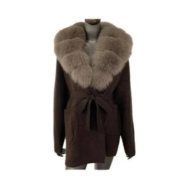 Imagem de Casaco de Pele de Raposa Verdadeira para Inverno - Cardigan Feminino c