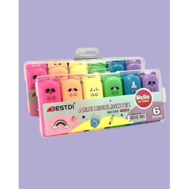 Imagem de Kit Marca Texto Guaxinim Kawaii com 6 Unidades – Cores Pastel | Caneta Marca Texto Fofa para Estudo, Escola e Escritório | Papelaria Criativa