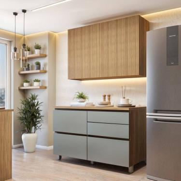 Imagem de Cozinha Completa Modulada 2 Peças 3 Portas 4 Gavetas Norten Marrom/Verde