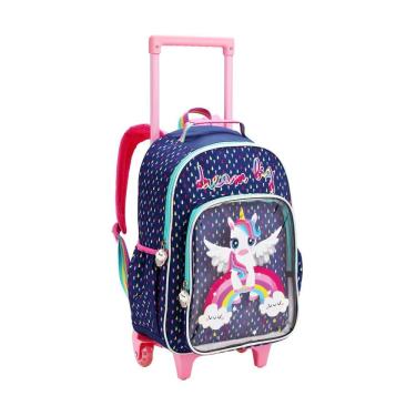 Imagem de Mochila Escolar 2Em1 Costas E Rodas Unicórnio - Azul