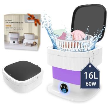 Imagem de Máquina de lavar portátil, mini máquina de lavar 16L com 3 modos, lavadora e secadora dobrável dobrável com rotação para viagem, meias, roupas de bebê (roxo)