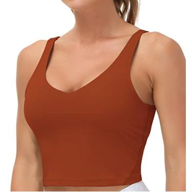 Imagem de Top esportivo Longline feminino, regata, sem aro, com bojo, suporte médio, para ioga, academia, corrida, treino (Vermelho tijolo, G)