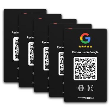 Imagem de Pacote com 5 cartões Google Review – Preto – NFC Tap e QR Code – Inclui 5 links independentes (suporta 5 lojas diferentes ou mesmas) – Compatível com todos os telefones – Boost Google Reviews – Sem