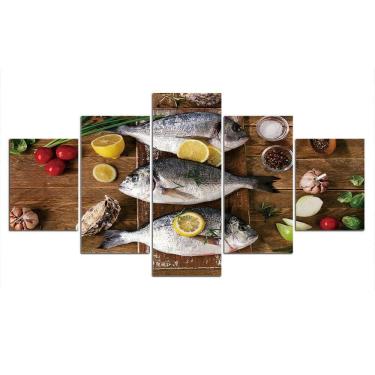 Imagem de Quadros Decorativos 5 Peças Cozinha Peixaria Restaurante