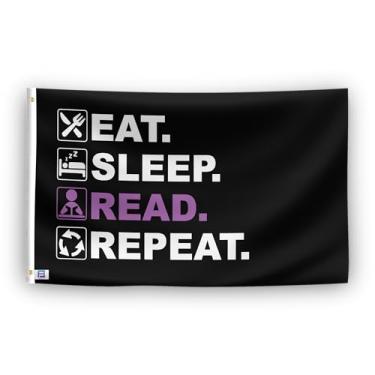 Imagem de Bandeira Eat Sleep Read Repeat - Faixa externa e interna de poliéster de alta durabilidade, resistente ao desbotamento, à prova de intempéries
