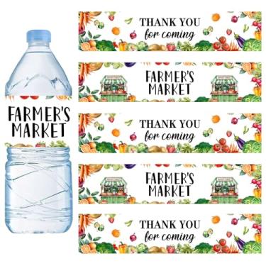 Imagem de kreat4joy Decoração de festa cultivada localmente, 52 peças Farmer's Market Thank You for Coming Etiqueta de garrafa de água cultivada localmente para decoração de chá de bebê de frutas vegetais