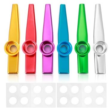 Imagem de Instrumentos de metal Kazoo, 6 peças Kazoos metal azul vermelho verde roxo prata ouro presente para crianças e estudantes, diversão musical profissional para adultos e iniciantes, festa de aniversário