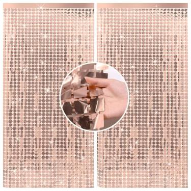 Imagem de Kit 2 Pçs Cortina Shimmer Metalizada Quadradinha 1x2m Painel Decorativo Para Festa Aniversários (Rose)