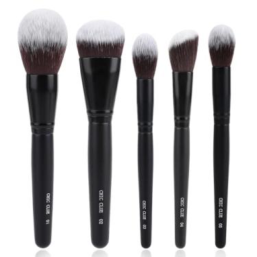 Imagem de Conjunto de pincéis de maquiagem com 5 peças - base de fibra sintética, blush, pó, pincéis de contorno com cabo de madeira para aplicação de maquiagem impecável