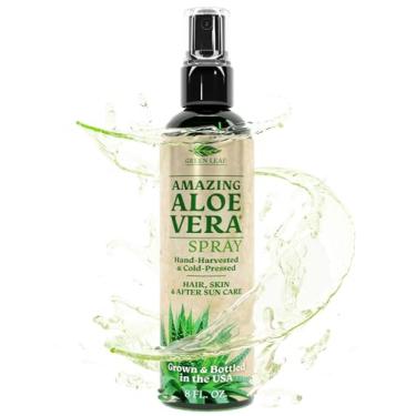 Imagem de Green Leaf Naturals Spray de Aloe Vera | Suco de Aloe Vera prensado a frio 99% com vitamina C, E e A | Cabelo, pele, hidratante facial, alívio de queimaduras solares e loção pós-sol 236 ml