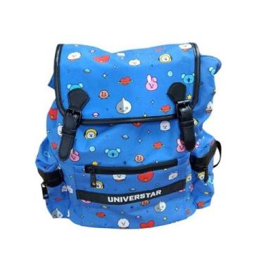 Imagem de Mochila Azul de Costa Infantil Tipo Saco Personagens BT21 - MINISO