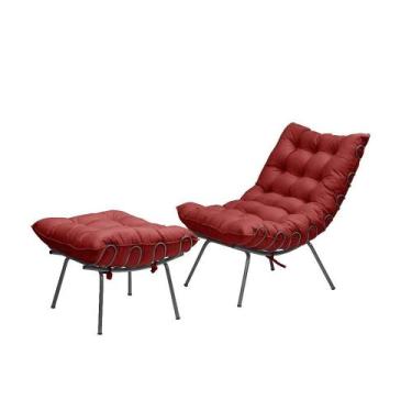 Imagem de Poltrona Com Puff Costela Aramada Adão Preta Veludo Vermelho - F Pnedo