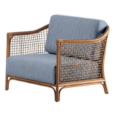 Imagem de Poltrona com braço Oslen Algodão Azul Madeira Cedro Junco Natural Terr