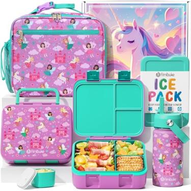Imagem de Fimibuke Lancheira Bento para crianças – Lancheira infantil com 3 compartimentos, garrafa de água de aço inoxidável, lancheira isolada, conjunto de gelo para crianças de 3 a 12 anos, creche de volta