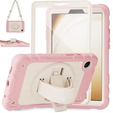 Imagem de Stweap Capa para Samsung Galaxy Tab A9 de 8,7 polegadas 2023, com alça de mão giratória 360 e alça de ombro, capa protetora para tablet Galaxy Tab A9 22.1 cm SM-X110/X115/X117 (rosa + branco)