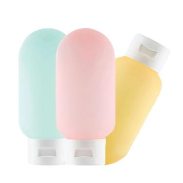 Imagem de Kit de Viagem com 3 Frascos para Shampoo, Creme e Sabonete, 60ml cada, Cores Sortidas, 11cm x 5,5cm