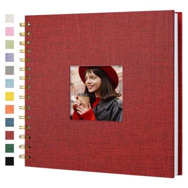 Imagem de Hiwhy Álbum De Fotos Scrapbook, Capa Linho, 8 X 8" (Capa Dura), Kraft, Páginas Brancas, Livro Memórias, Para Viagens, Casamento, Chá Bebê Natal (20 Folhas/40 Páginas, Vermelho)