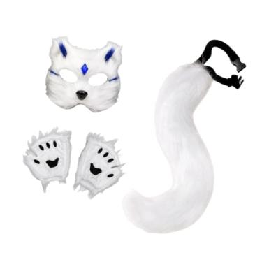Imagem de Baoblaze Conjunto de máscara e cauda de animal, máscara de gato de Halloween para baile de carnaval, presentes de baile de máscaras, Chip Azul Branco
