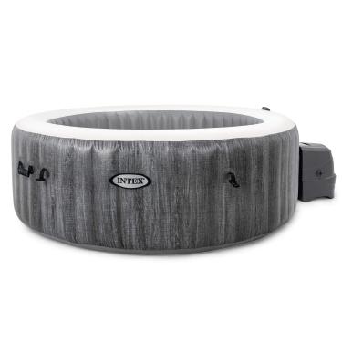 Imagem de Intex 28439E Greywood Deluxe 4 pessoas ao ar livre portátil inflável banheira de hidromassagem spa com luz LED multicolorida, apoios de cabeça de espuma e 140 jatos de bolhas, cinza