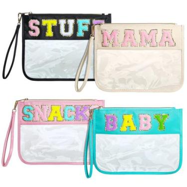 Imagem de Bolsa de maquiagem Buryeah Chenille Letter Pouch Nylon Clear 4 unidade
