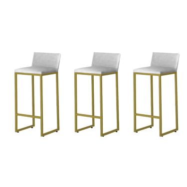 Imagem de Kit 3 Banquetas Alta Dani Reforçada Decorativa Balcão Bancada Cozinha Bar Base Dourada Courino