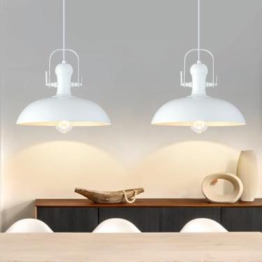 Imagem de GUIHUALOVE Luzes pendentes brancas para ilha de cozinha, pacote com 2, cúpula de 35 cm, luminária pendente branca para casa de fazenda, luzes pendentes industriais para cozinha, celeiro, corredor