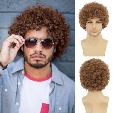 Imagem de Daiaces Peruca Afro Masculina Curta, Curta, Marrom Claro, Perucas Fofas Rocker para Festa Diária de Halloween Cosplay