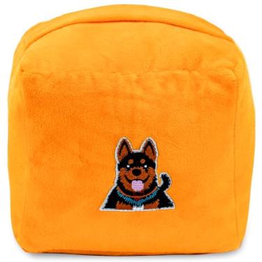 Imagem de CERAYOU Batente de porta decorativo pesado, batente de porta quadrado resistente com alça, protetores de parede de batente de piso de porta de tecido macio, cachorro amarelo